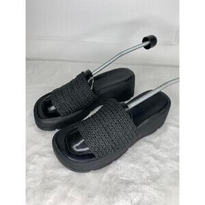 Black Woven Platform Slide Sandals Womens Size 8.5M